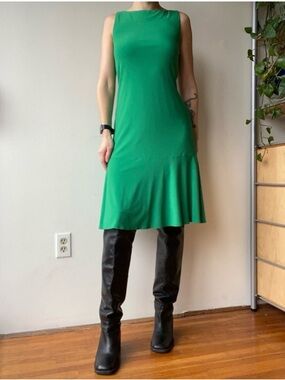 Lori Ann green vintage midi ruched dress - made in Canada